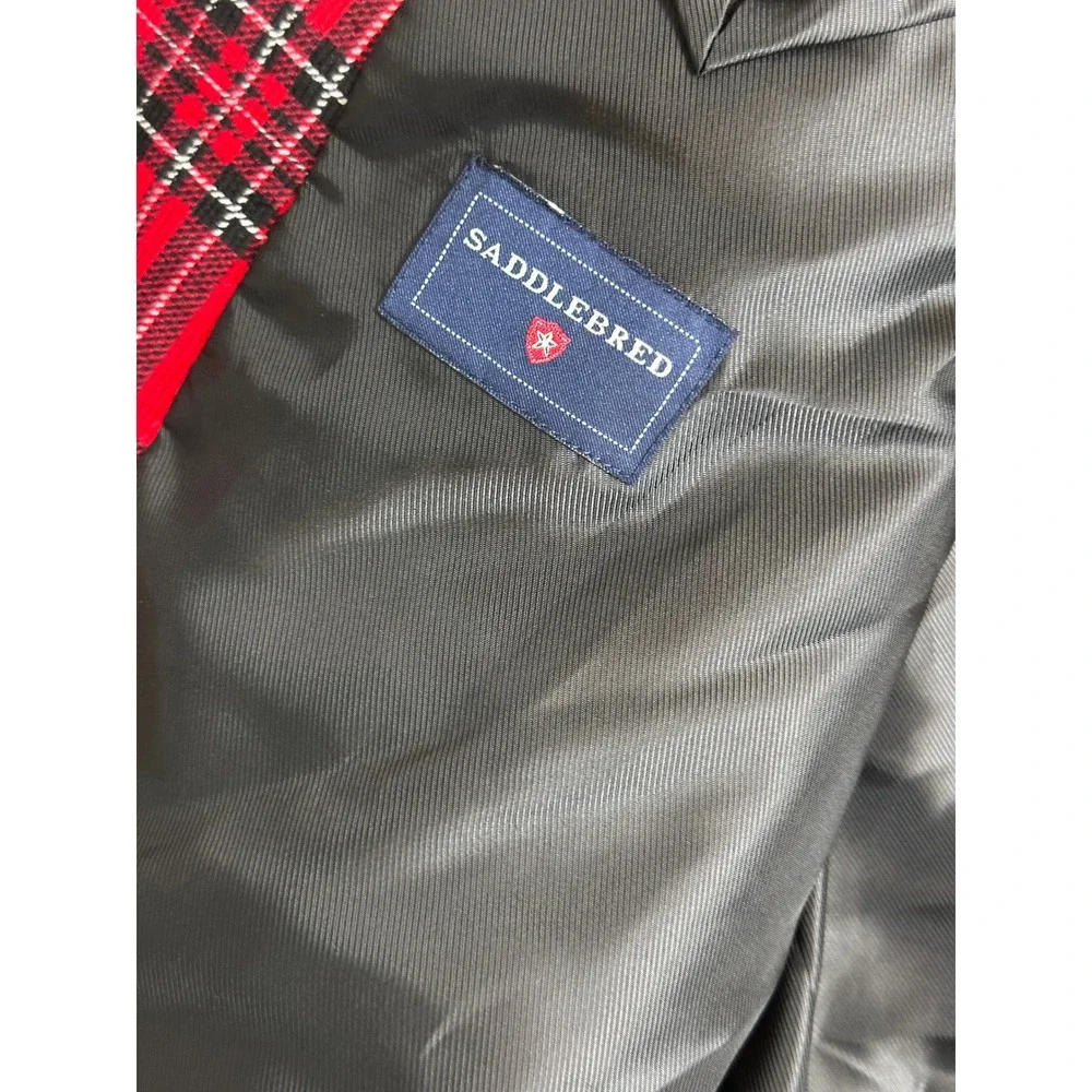 Saddlebred Sport Coat Mens 44L Red Plaid Corduroy Blazer Holiday